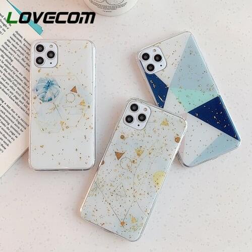 LOVECOM Gold Powder Geometric Graffiti Phone Case For iPhone 12 11 Pro Max 12 Mini XR X XS Max 7 8 6S Plus Soft Epoxy Back Cover