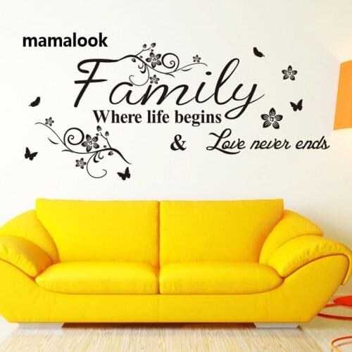 Love Family Where Life Begins Love Never Ends Removable wall stickers Parlor background Vinyl Art Bedroom Home Decor Mural Decal