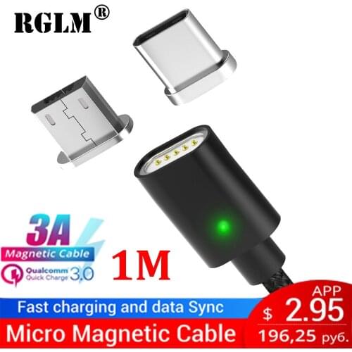 RGLM Magnetic Charger Micro USB Cable For Xiaomi Huawei Android Mobile Phone Fast Charging Magnet Microusb Data Cable Wire