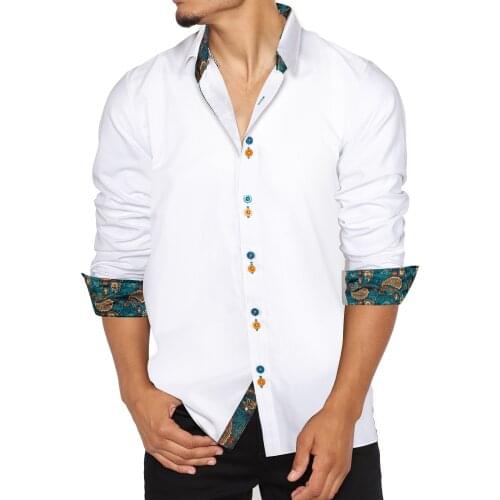 Fashion Casual Men Shirts Long Sleeve Button-down Collar Slim Fit Male Shirt Solid White Cotton Business Mens Social Dress Shirt