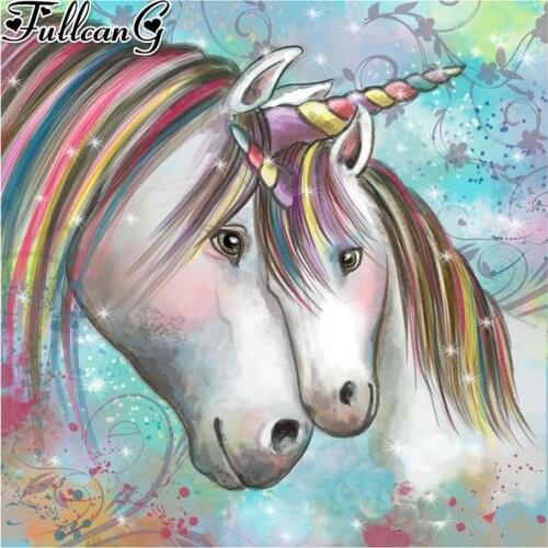 FULLCANG 5d mosaic embroidery couple unicorn full square/round drill diy diamond painting animals rhinestones craft sale FC1646