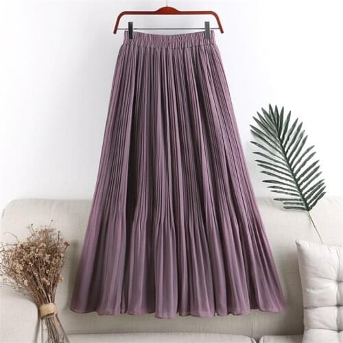 High waist slim pleated skirt mid-length a-line chiffon skirt female summer skirt