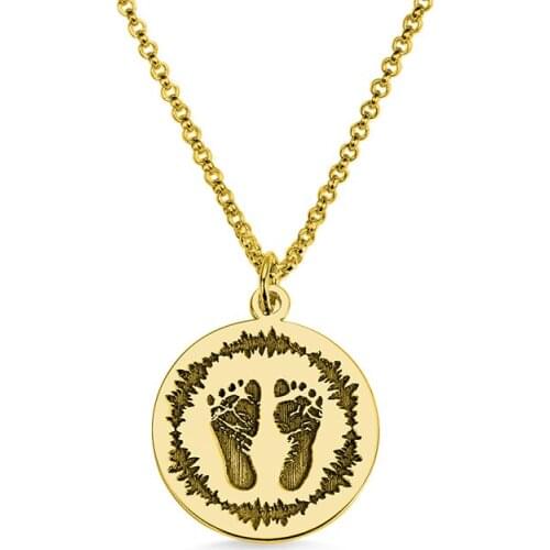 Personalized Necklace Baby Feet First Voice Back Engraving Birth Gift Custom Sound Wave Sonic Necklace Pendant Jewelry Mom Dad