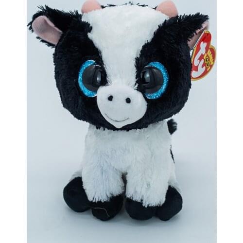 Ty Big Glitter Eyes Stuffed Plush Animal Toy Black And White Cows Bart Collection Doll Childrens Birthday Christmas Gift 15CM