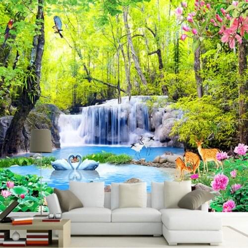 Custom Photo Wallpaper 3D Forest Waterfalls Nature Landscape Murals Living Room TV Sofa Backdrop Wall Decor Papel De Parede 3 D
