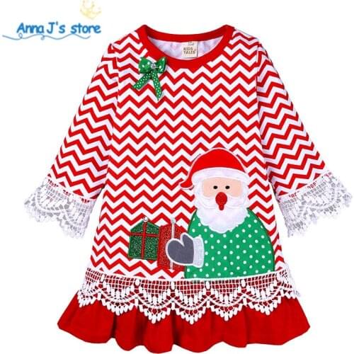 Qz-669 Kids dress Baby Girl 12M-6T Christmas A-line dress Lace half sleeve Santa Claus Dress Princess Clothes