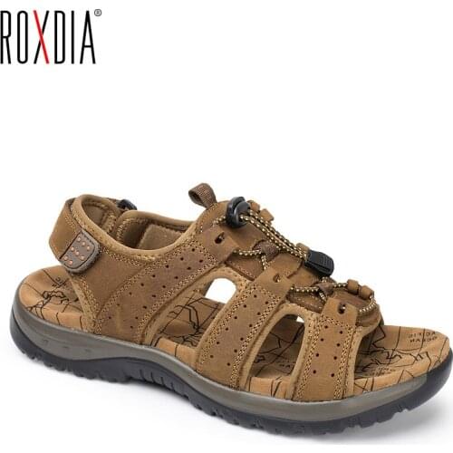 ROXDIA Genuine Leather Men Sandals Summer Beach Shoes New Fashion Breathable Men Slippers Causal Shoes Plus Size 39-45 RXM003