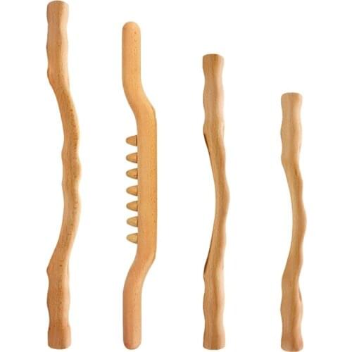 4Pcs Scraping Stick Beech Wood Back Shoulder Neck Waist Leg Massage Tools Fat Burner Meridian Brush