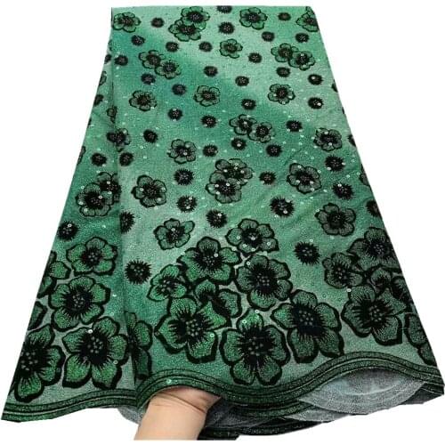 SJ Lace African Sequins Lace Fabric 2021 High Quality Lace Material Velvet Nigerian Lace Fabrics For Women Party Sewing hs3-38