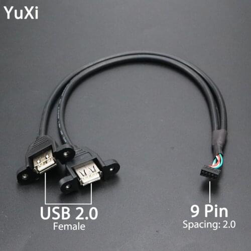 Cltgxdd Motherboard Internal 9pin Pitch 2.54mm 2.0mm to Dual Port USB 2.0 A Female Screw Lock Panel Mount Connecting Cable
