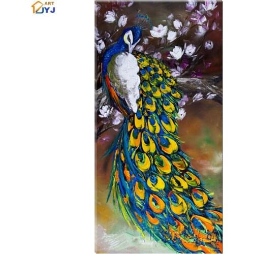 Thick Textured Plate Knife Painted Modern Home Decoration Gift Peacock on the Magnolia Picture Oil Painting Wall Art P006