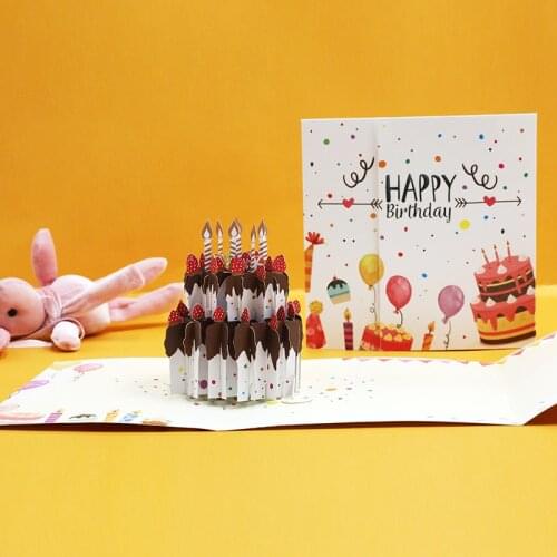 Tri-fold Greeting Message Card Paper Displayable 3D Pop Up Birthday Dream Cake Card for Women Girl Kids Mother