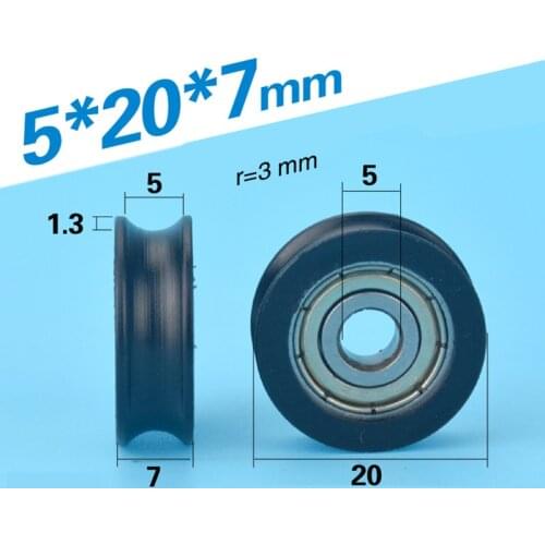 [U0520-7]Free Shipping 10pcs PA66 coated 625zz inner 5mm roller 5*20*7 u groove window minisize bearing roller