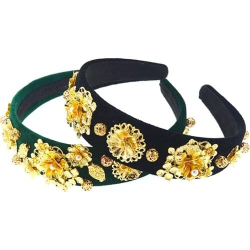 Vintage Women Crystal Pearl Headband,gold Flower Diadem, Elegant Wedding Party Jewelry, Flannel Bridal Hair Accessories, Crowns