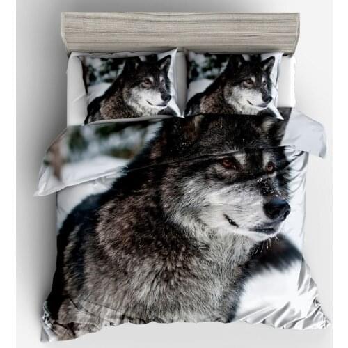 Vivid Snow Wolf Duvet Cover Set,3D Digital Snow Wolf Printed 100% Microfiber Bedclothes,2/3-Piece Animal Customized Bedding Set