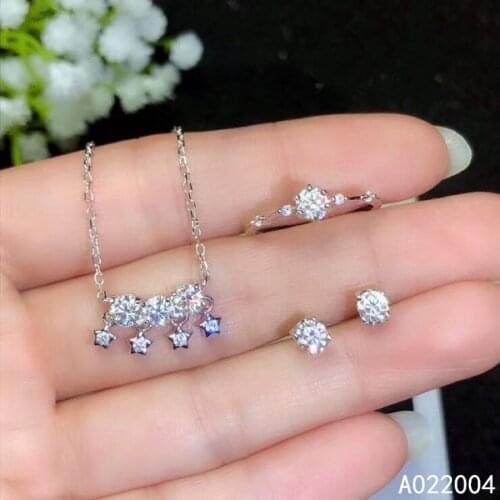 KJJEAXCMY Fine Jewelry 925 sterling silver inlaid Mosang Diamond Pendant Ring earring female set classic Support detection
