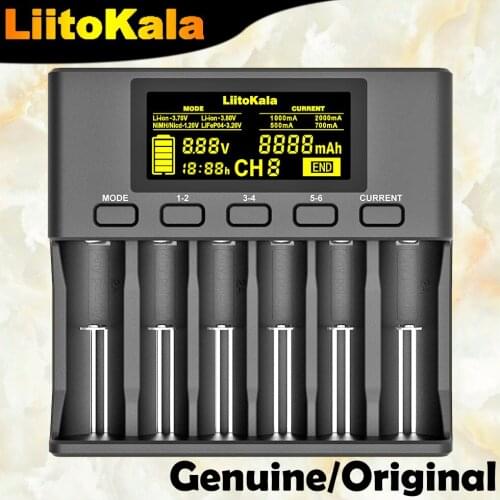 LiitoKala Lii-S6 18650 Lithium battery Charger 6-Slot Auto-Polarity Detect For 3.7V 26650 21700 32650 1.2V AA AAA batteries