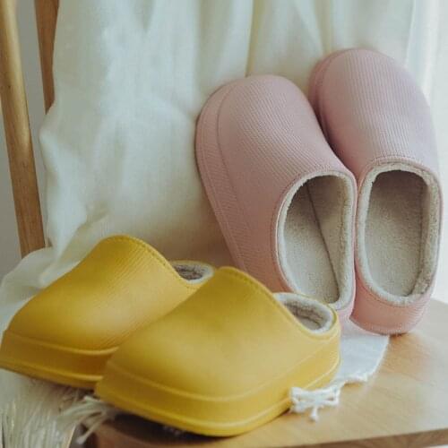 Woman Waterproof Non-Slip Home Slippers EVA Warm Fur Slippers Plush Indoor Cotton Floor Shoes for Female Winter New Fashion