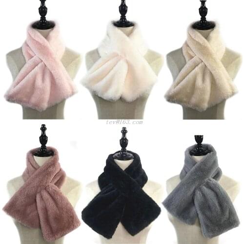 Women Winter Thicken Plush Faux Rabbit Fur Scarf Solid Candy Color Collar Shawl Neck Warmer Shrugs Knitted Neckerchief Long Wrap