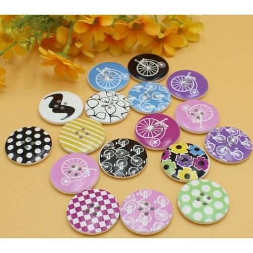 10Pcs 30mm Round Wooden Buttons 2 Holes Printed Wood Buttons For Clothing Scrapbooking Decoration