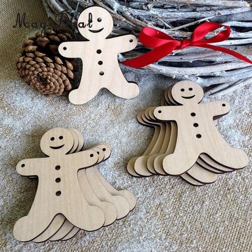 10pcs Blank Gingerman Christmas Tree Pendents Ornaments Wooden Tags Hanging Decorations