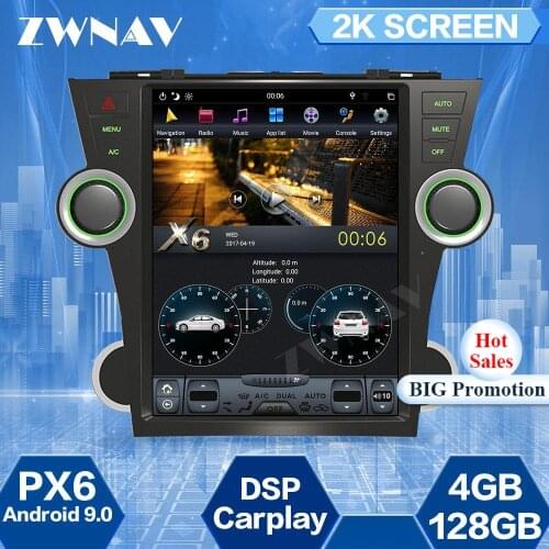 128G Tesla Screen For Toyota highlander 2007 2008 2009 2010 2011 2012 2013 Android 9 Car Multimedia Player GPS Navi Radio Stereo