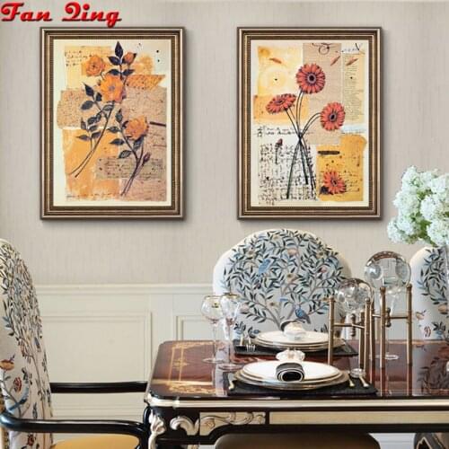 2PCS Diamond Painting Flowers Classical style Full Square/Round Drill Diamond Embroidery Cross Stitch Rhinestone Home Decoration
