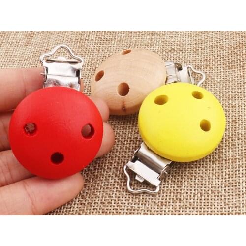 8 PCS Suspender Clips,Natural/Red/Yellow Round Wooden Face suspenders CLIPS,Metal pacifier holders mitten clips-3/4"(15mm)