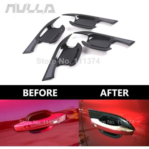 ABS Carbon Look Door Handle Bowl Protect Cover Trim With Sticker For MG HS 2019 2020 2021 Car decoration accessories