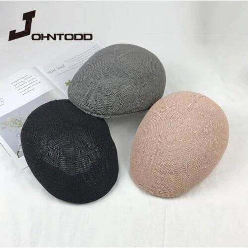 New Brand Mesh Beret Caps Spring Sun Breathable Bone Hats Womens Mens Flat Cap Vintage Berets Summer Hats for Women Straw Hat