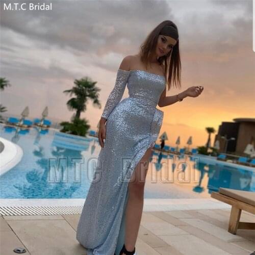 Shiny Sequins Mermaid Sexy Prom Dresses High Slit One Shoulder Strapless Plus Size Formal Dress For Women Evening Party Gowns