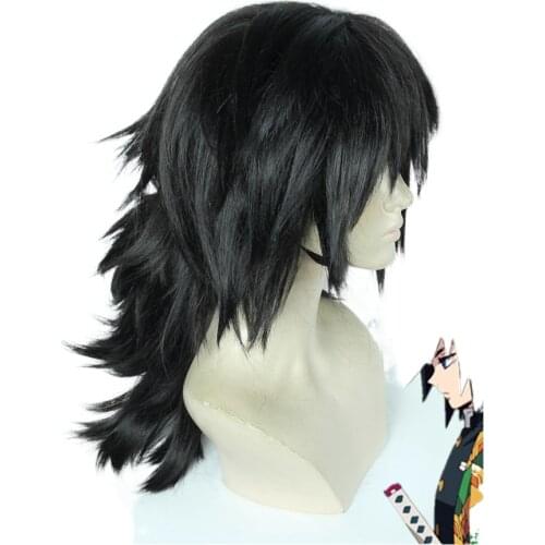 Demon Slayer Kimetsu no Yaiba Tomioka Giyuu Nature Black Heat Resistant Cosplay Costume Wigs