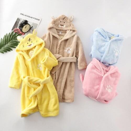 Children Flannel Sleepwear Baby Girl Pajamas Sets Winter Hooded Bathrobe Cartoon Suit Kids Pajamas Of Boys Onesies Pyjamas Cat