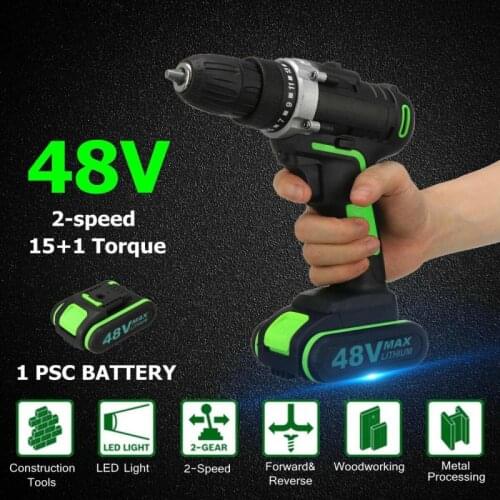 Dreamburgh Electric Screwdriver Cordless Drill Hammer Impact Cordless Drill Power Driver 48V Lithium-Ion Battery 10mm 2-Speed