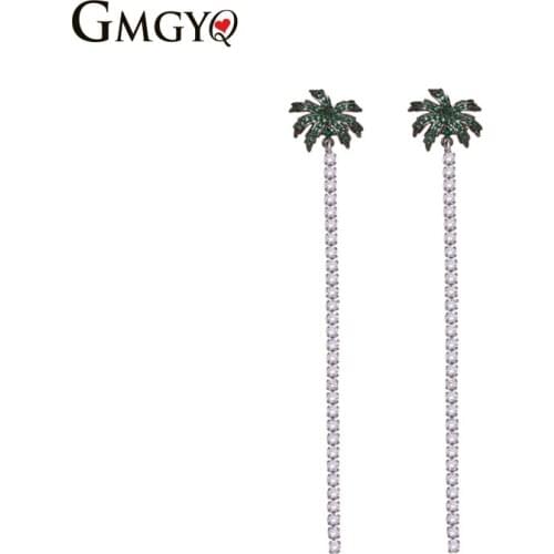 GMGYQ New Jewelry Arrivals 2018 Aretes De Mujer Tree Shape Long Tassels Cubic Zirconia Earrings For Women Fashion Jewelry