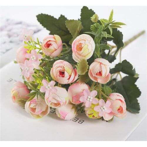 Hot 30cm Rose Pink Silk Peony Artificial Flowers Bouquet 13 Head Tea Roses Cheap Fake Flowers for Home Wedding Decoration indoor