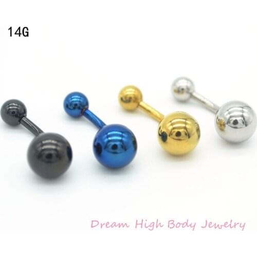 Navel Belly Button Ring Bar Titanium Anodized Ring Body Piercing Jewellery 14G Black Gold Steel Blue Earring Plain For Women