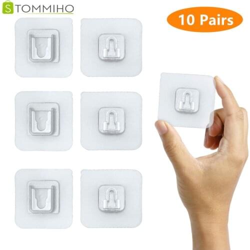 10 Pairs Double-Sided Adhesive Wall Hook Hanger Strong Transparent Kitchen Bathroom Wall Storage Organization