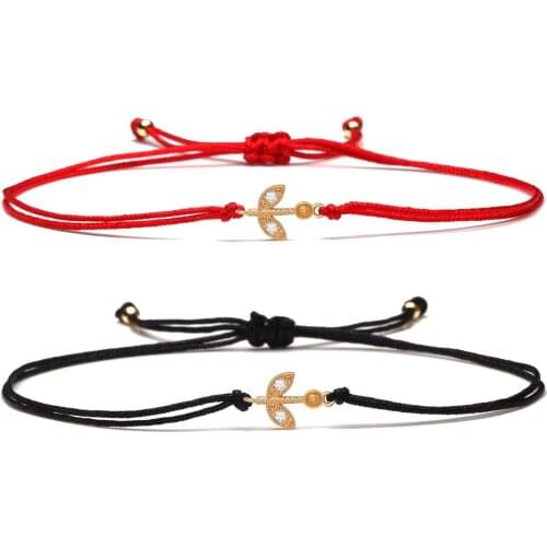Cubic Zirconia Stones Brass Mini Flower Charm Bracelet Women Red Black String Handmade Plant Rose Nature Lover Jewelry Present