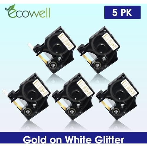 Ecowell 5PK Printer ribbon 2056084 12mm Compatible for Dymo D1 Label tape Gold on white glitter for Dymo LabelManager 160 210D