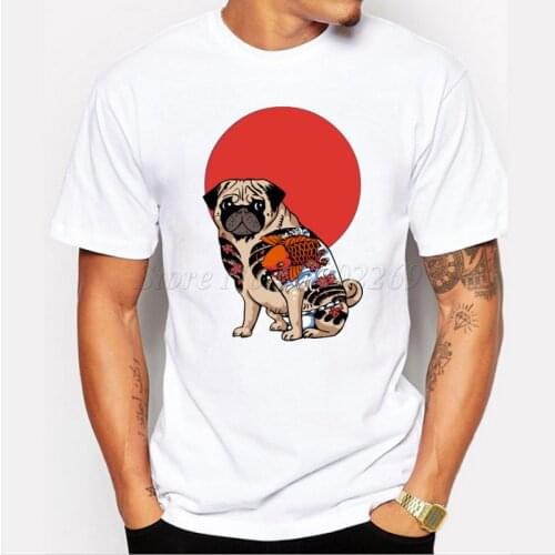 Fashion Yakuza Pug Men t-shirt short sleeve casual tops hipster cartoon tattoo pug printed funny t shirts animal cool tee