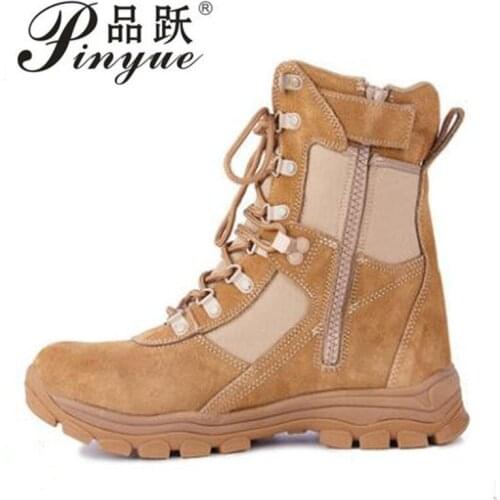 Mens Tactical Boots Leather summer waterproof military boots combat breathable ankle army boot with zipper38-46