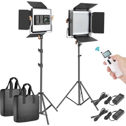 Neewer 2 Packs Advanced 480 LED Video Light Photography Lighting Kit, Bi-Color LED Panel with LCD Screen, 2.4G Wireless Remote