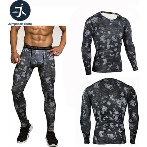 New Mens Sportswear rash guard MMA Mens Camouflage Clothing Compression Sport Leggings T-shirt Jogging Training Mens Clothing