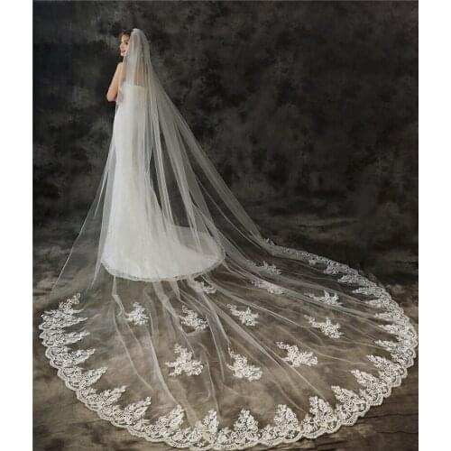 New Arrival Ivory Cathedral Wedding Veils Long Lace Applique Bridal Veil with Comb Weeding accessoire Voile mariee Schleier