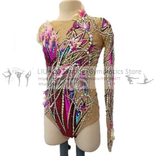 New Design Rhythmic Gymnastics Competition Leotards Dress Womens Girls Ice Skating Dance Figure Skating Dress Artistic Costume