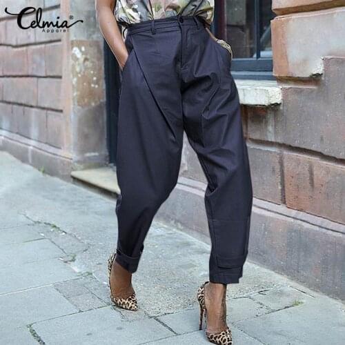 Autumn Fashion Leather Pants Celmia Women PU Harem 2021 Long Trouser High Waist Solid Pantalons Casual Pocket Streetwear Bottoms