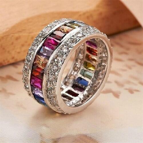 Luxury Jewelry Fashion Rings For Women Princess Cut 12 CT Multi Zircon Silver Color Engagement Anillos Wedding Crown Ring Party