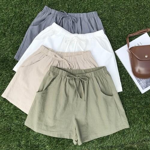 2021 New Summer Cotton Linen Basic Solid Color Shorts High Waist Sport Shorts Khaki Yellow Black 10 Color Optional Casual Shorts
