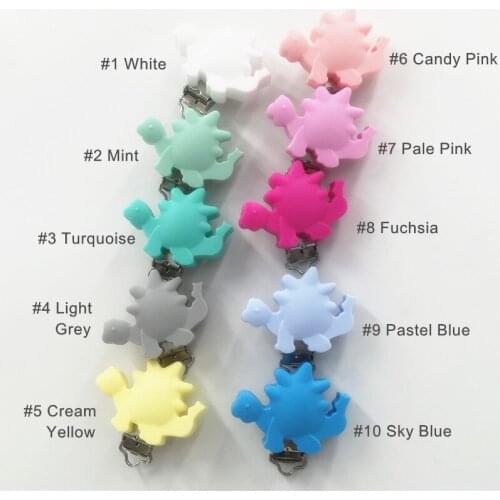 Chenkai 50PCS BPA Free Silicone Dinosaur Baby Pacifier Dummy Teether Chain Holder Clips DIY Soother Nursing Toy Accessories